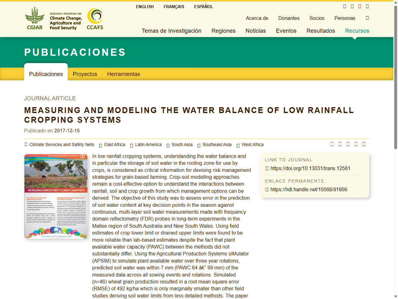 Preview of Measuring and modeling the water balance of low rainfall cropping systems - CCAFS, accessed July 7, 2025