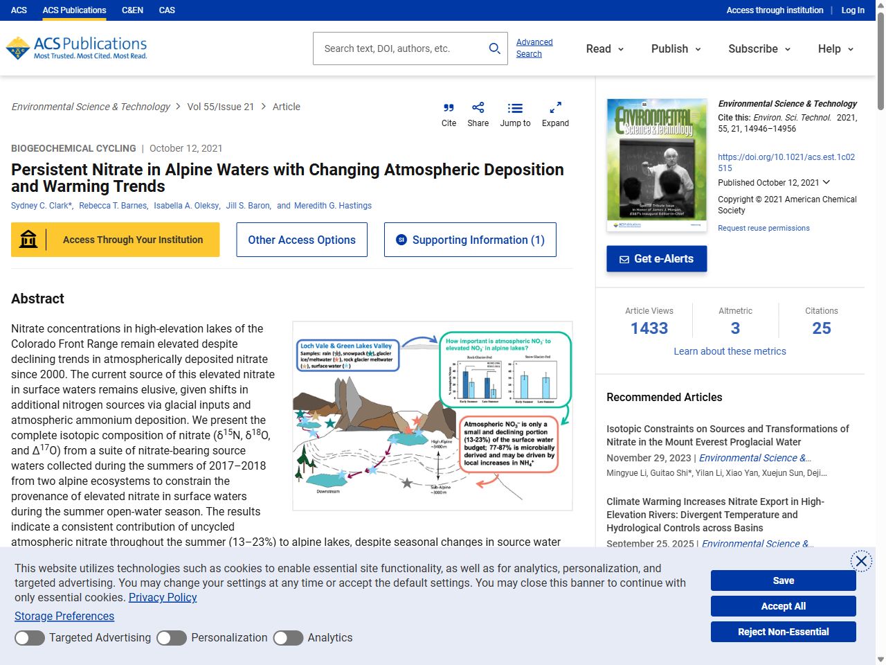 Preview of Persistent Nitrate in Alpine Waters with Changing Atmospheric Deposition and Warming Trends | Environmental Science & Technology - ACS Publications