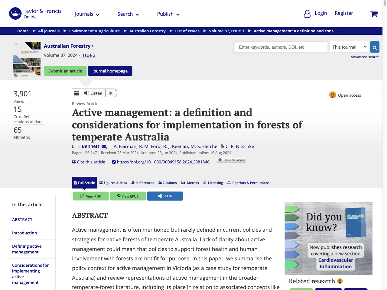 Preview of Full article: Active management: a definition and considerations for implementation in forests of temperate Australia - Taylor & Francis Online, accessed July 12, 2025,