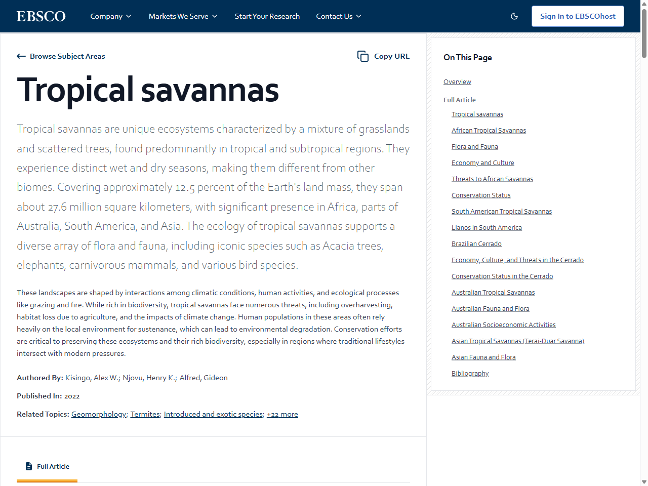 Preview of Tropical savannas | EBSCO Research Starters, accessed July 25, 2025,