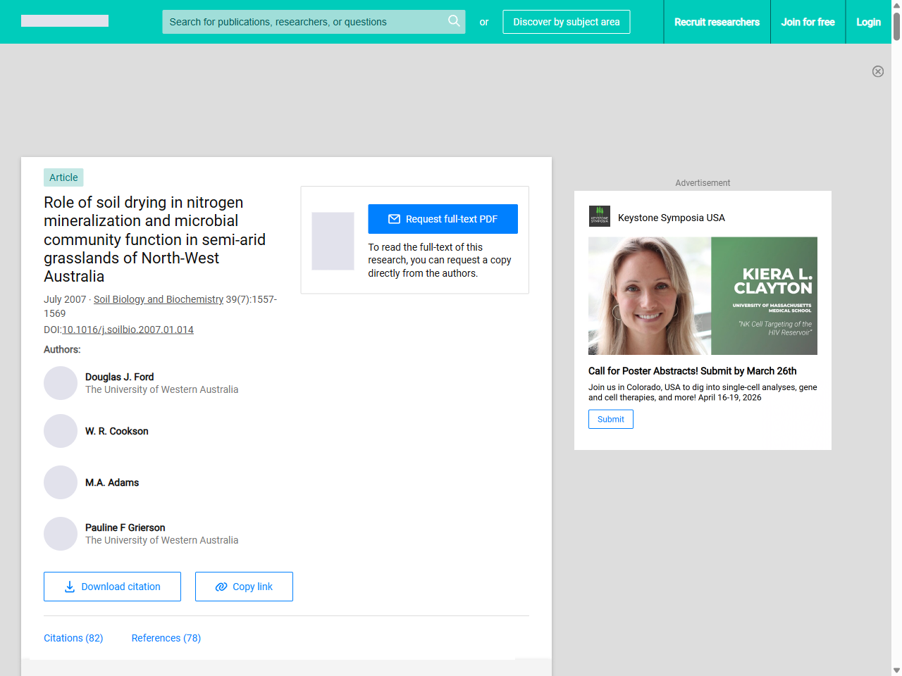 Preview of Role of soil drying in nitrogen mineralization and microbial community function in semi-arid grasslands of North-West Australia | Request PDF - ResearchGate