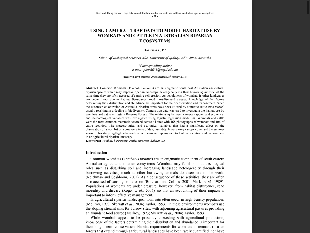 Preview of Borchard: Using camera – trap data to model habitat use by ..., accessed August 6, 2025