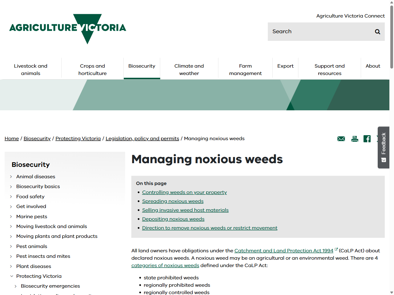 Preview of Managing noxious weeds | Legislation, policy and permits | Protecting Victoria | Biosecurity, accessed July 7, 2025