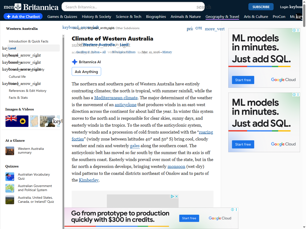 Preview of Western Australia - Arid, Semi-arid, Mediterranean | Britannica, accessed July 13, 2025