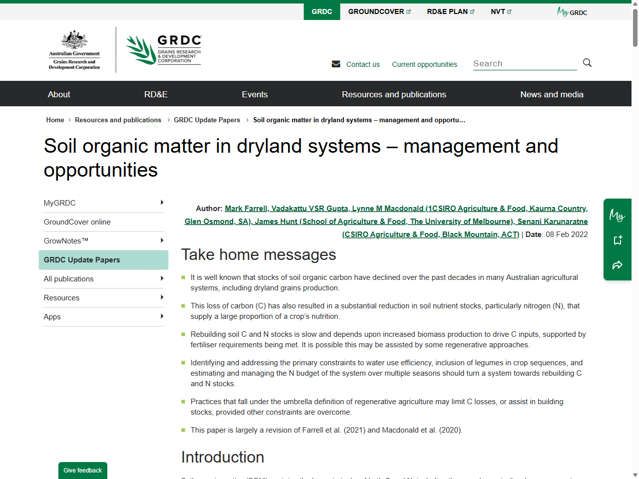 Preview of Soil organic matter in dryland systems – management and opportunities - GRDC