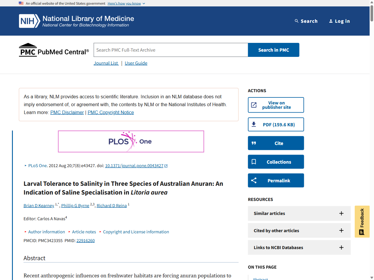 Preview of Larval Tolerance to Salinity in Three Species of Australian Anuran: An Indication of Saline Specialisation in Litoria aurea - PMC, accessed August 4, 2025,