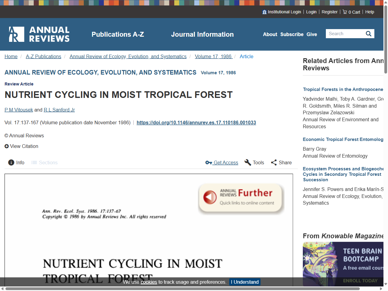 Preview of NUTRIENT CYCLING IN MOIST TROPICAL FOREST - Annual Reviews, accessed July 20, 2025, 