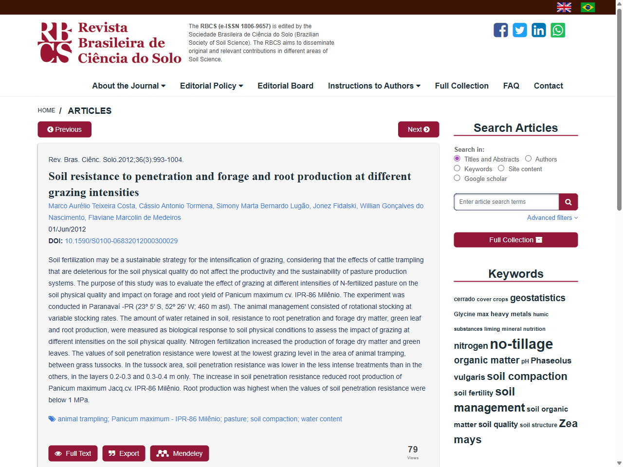 Preview of Soil resistance to penetration and forage and root production at different grazing intensities