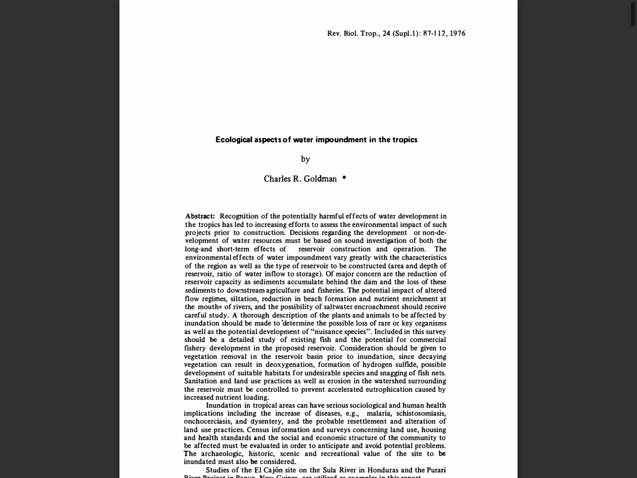 Preview of Ecological aspects of water impoundment in the tropics by, accessed July 18, 2025,