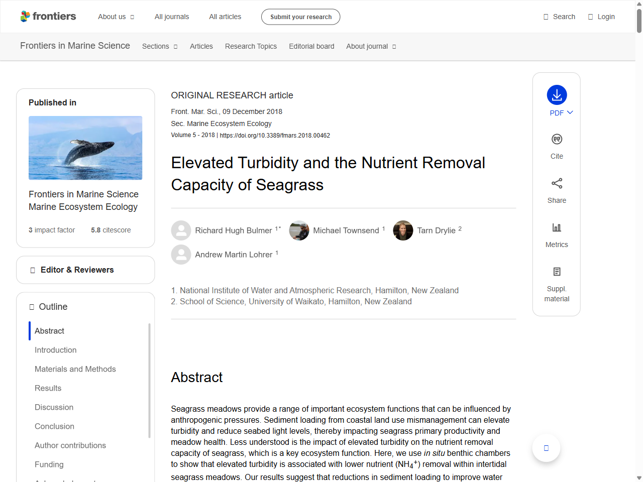 Preview of Elevated Turbidity and the Nutrient Removal Capacity of Seagrass - Frontiers, accessed August 1, 2025,