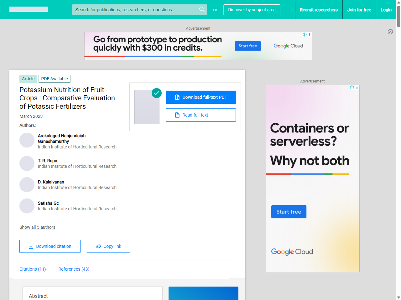 Preview of (PDF) Potassium Nutrition of Fruit Crops : Comparative Evaluation of Potassic Fertilizers, accessed July 16, 2025,