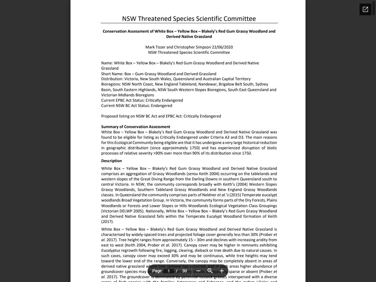 Preview of Conservation Assessment of White Box – Yellow Box – Blakely's Red Gum Grassy Woodland and Derived Native Grassland - Environment and Heritage - NSW Government, accessed August 12, 2025, 