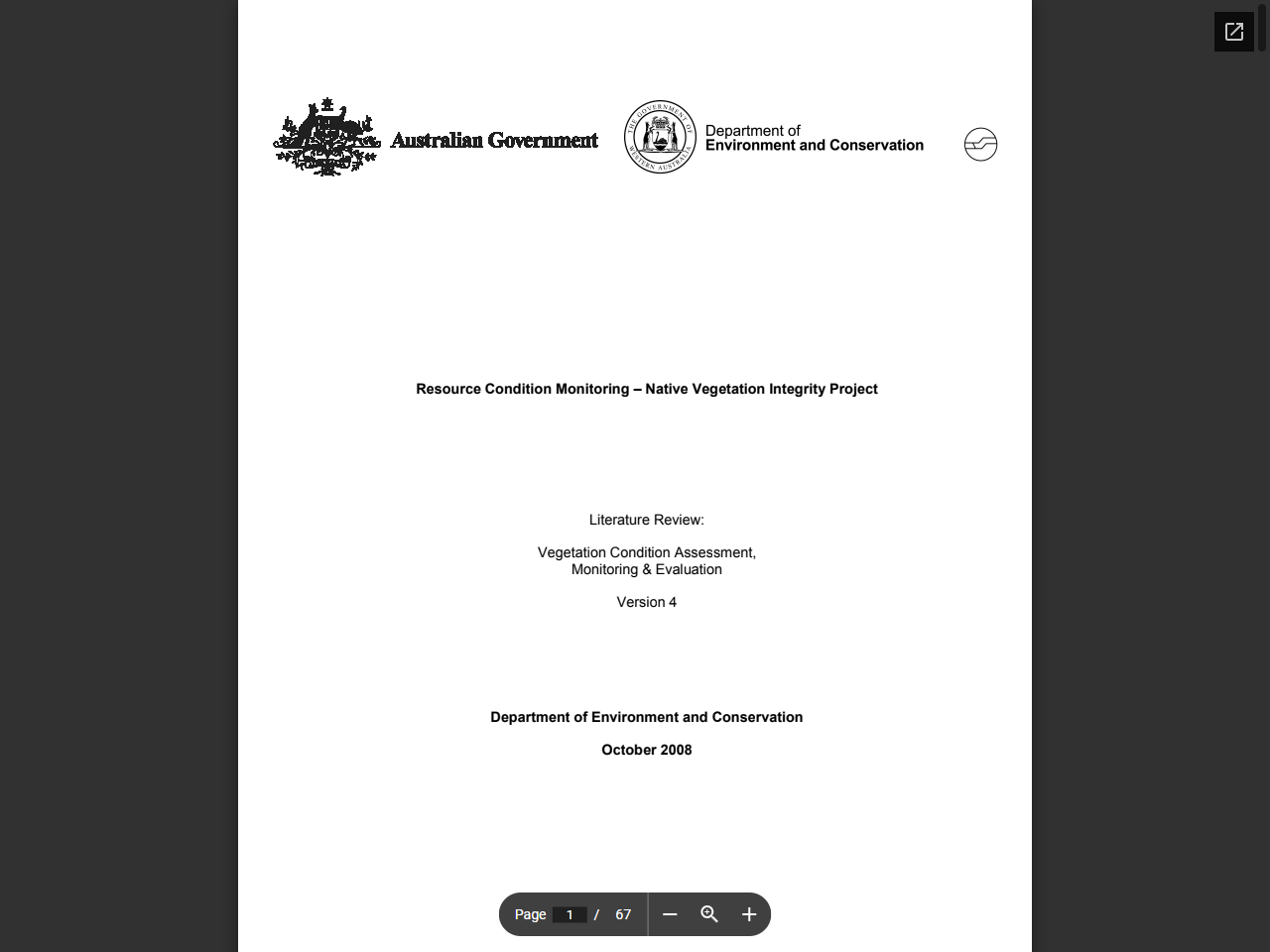 Preview of Resource Condition Monitoring – Native Vegetation Integrity Project - DBCA Library, accessed April 6, 2026