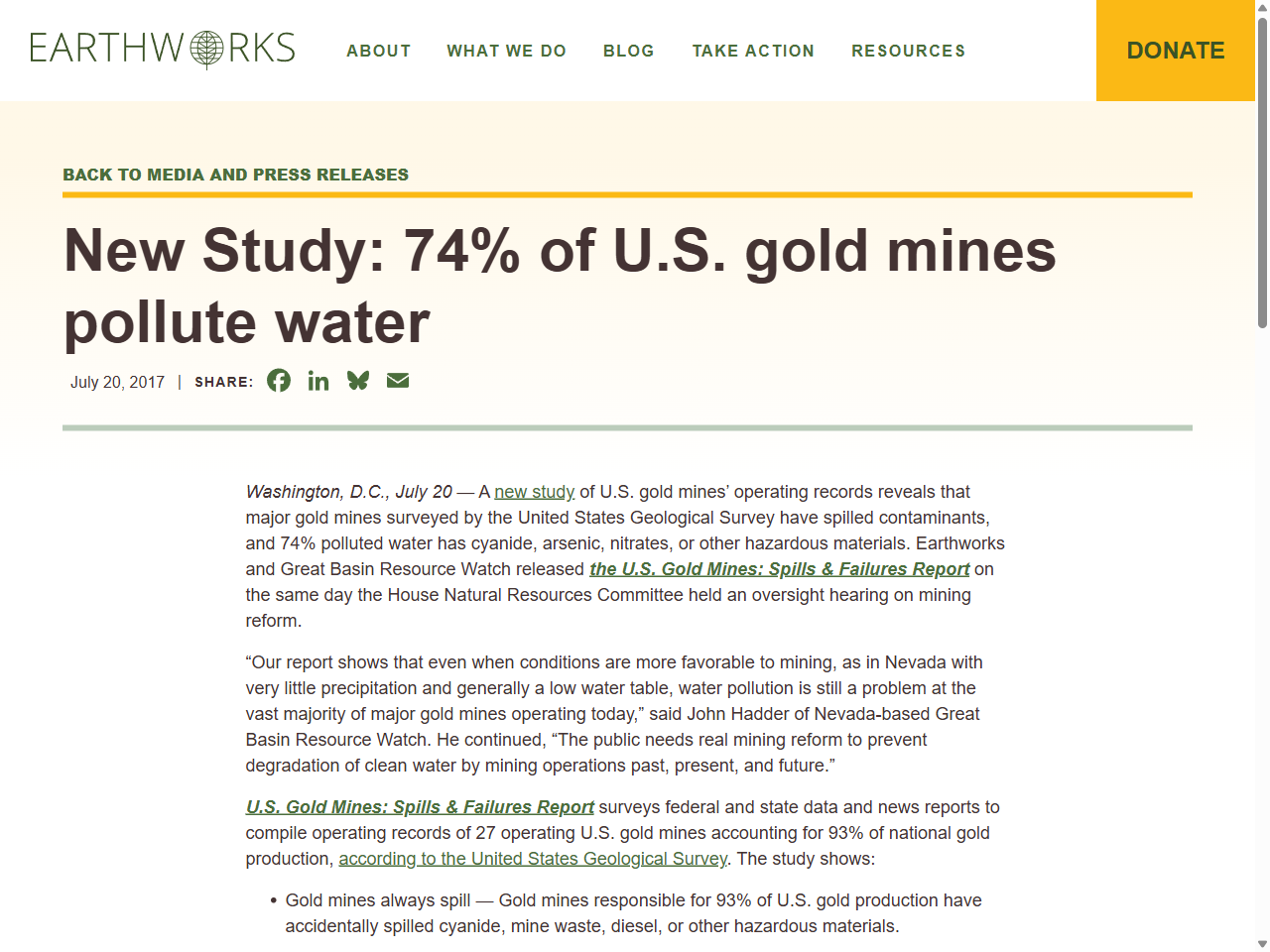 Preview of New Study: 74% of U.S. gold mines pollute water - Earthworks, accessed July 13, 2025,