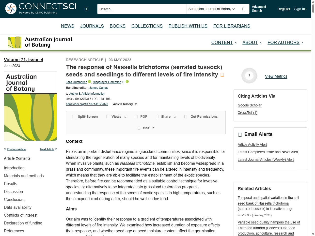 Preview of The response of Nassella trichotoma (serrated tussock) seeds and seedlings to different levels of fire intensity - CSIRO Publishing, accessed August 10, 2025