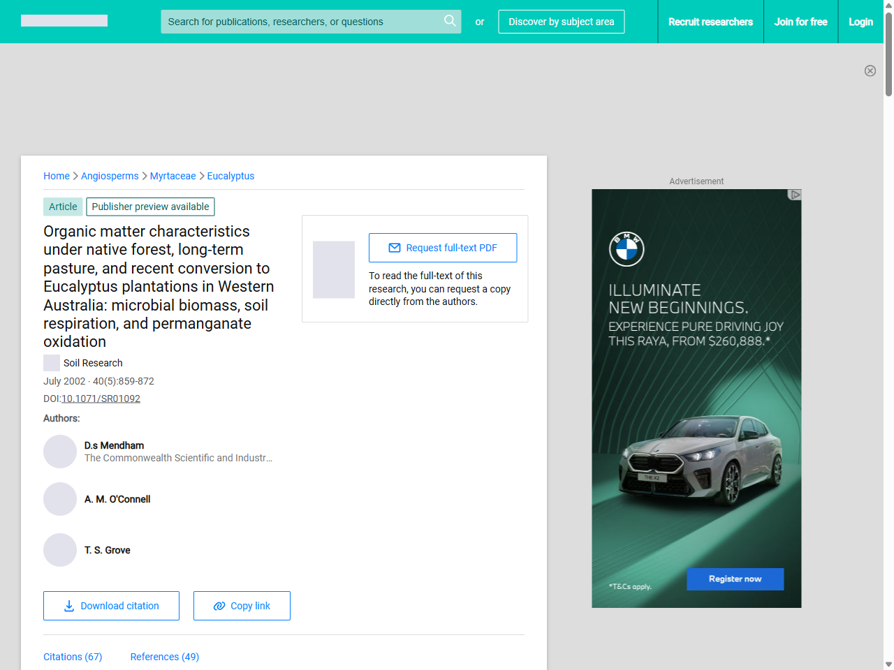 Preview of Organic matter characteristics under native forest, long-term pasture, and recent conversion to Eucalyptus plantations in Western Australia: microbial biomass, soil respiration, and permanganate oxidation | Request PDF - ResearchGate, accessed on June 7, 2025, 