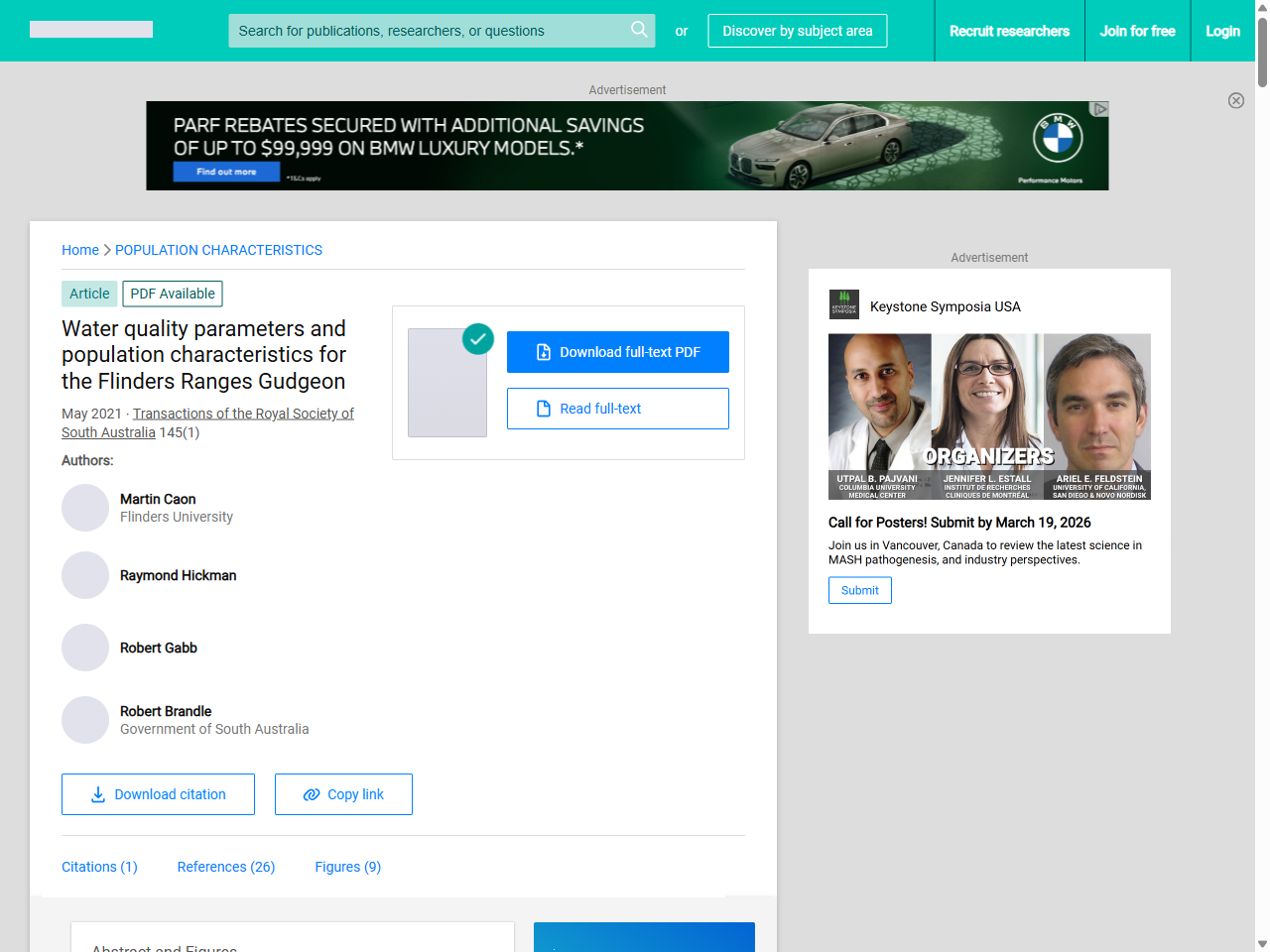 Preview of (PDF) Water quality parameters and population characteristics for the Flinders Ranges Gudgeon - ResearchGate