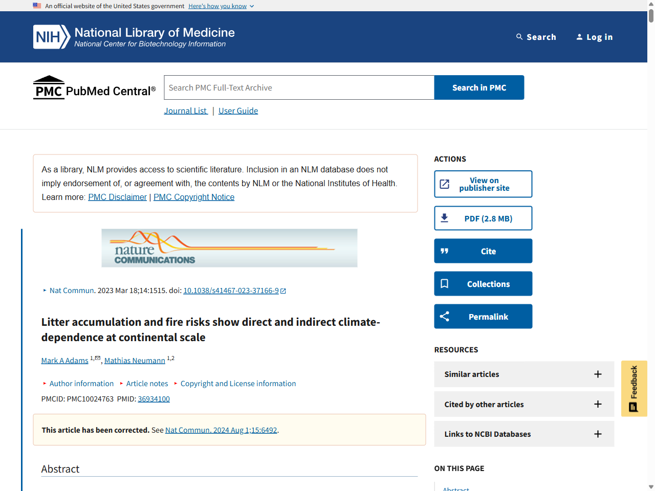 Preview of Litter accumulation and fire risks show direct and indirect climate-dependence at continental scale - PubMed Central, accessed May 15, 2025