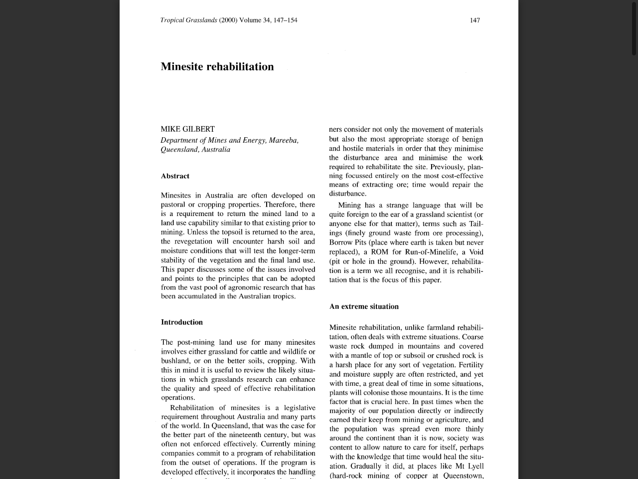 Preview of Tropical Grasslands (2000) Volume 34, 147–154 - Minesite rehabilitation, accessed August 1, 2025, 