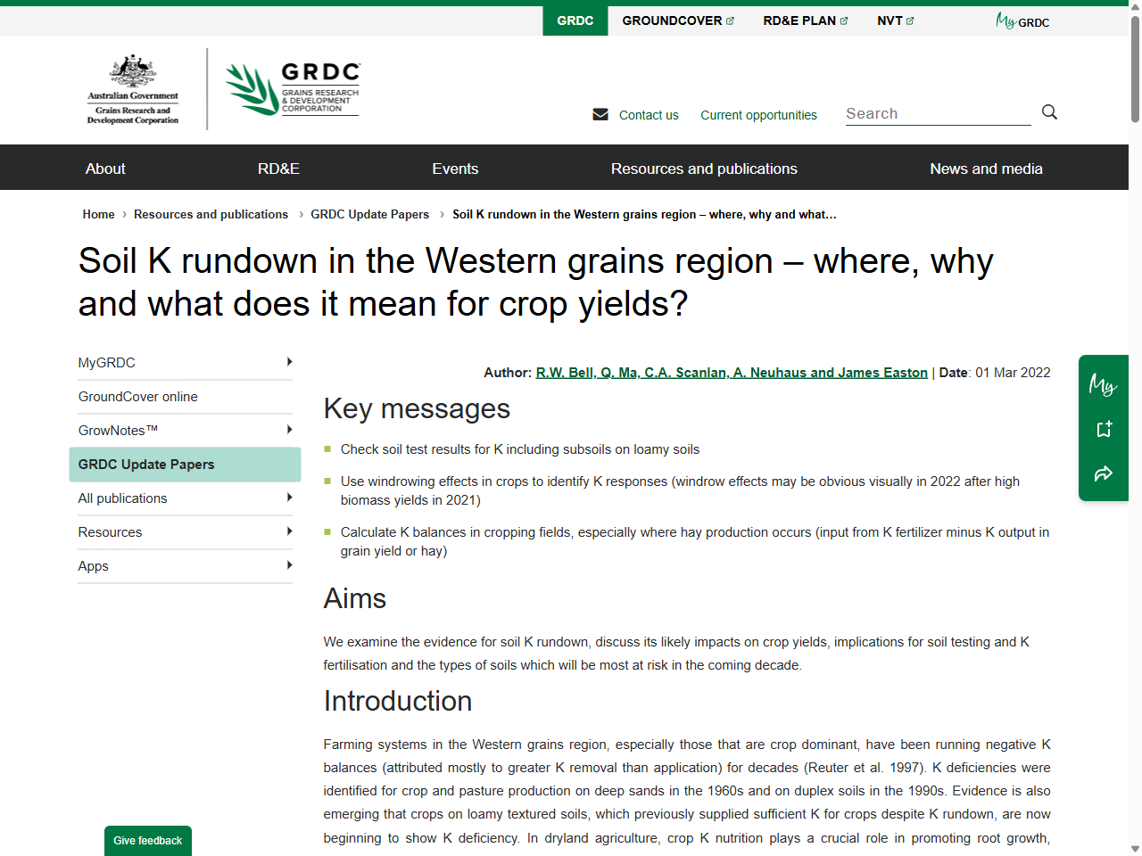 Preview of Soil K rundown in the Western grains region – where, why and what does it mean for crop yields? - GRDC, accessed July 13, 2025