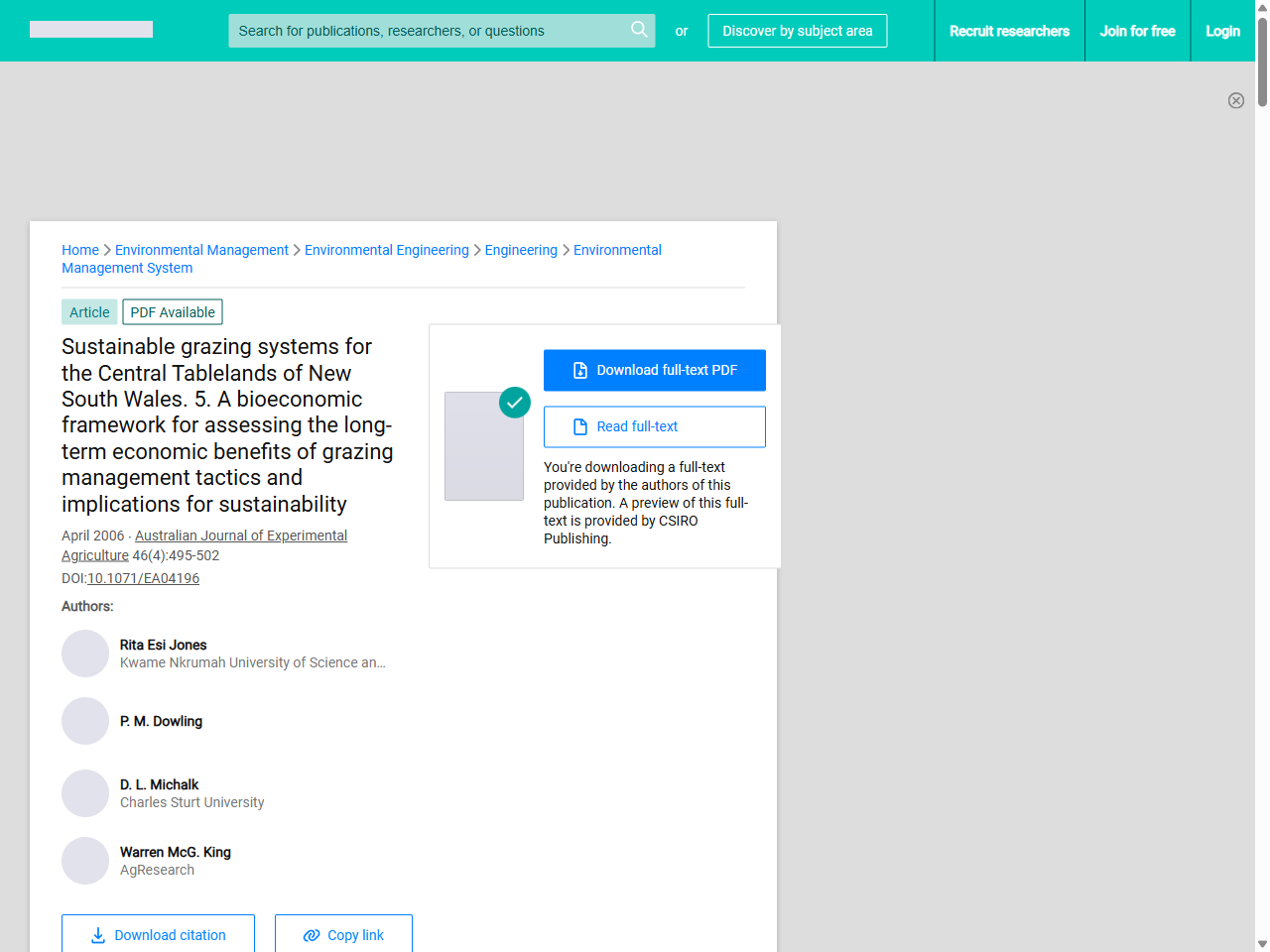 Preview of (PDF) Sustainable grazing systems for the Central Tablelands of New South Wales. 5. A bioeconomic framework for assessing the long-term economic benefits of grazing management tactics and implications for sustainability - ResearchGate, accessed August 8, 2025