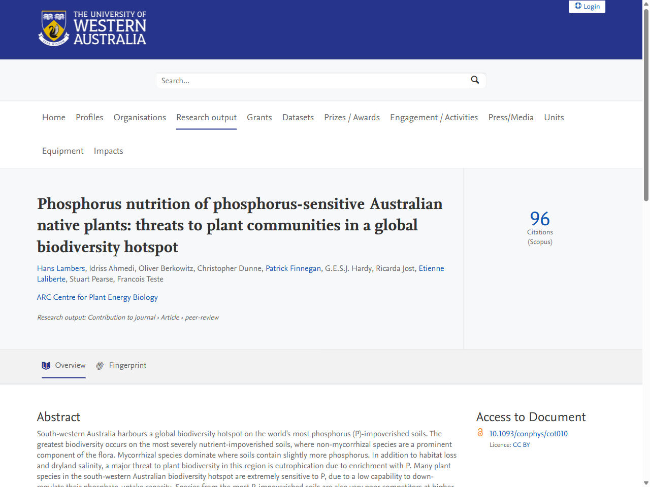 Preview of Too much of a good thing: phosphorus over-fertilisation in rehabilitated landscapes of high biodiversity value