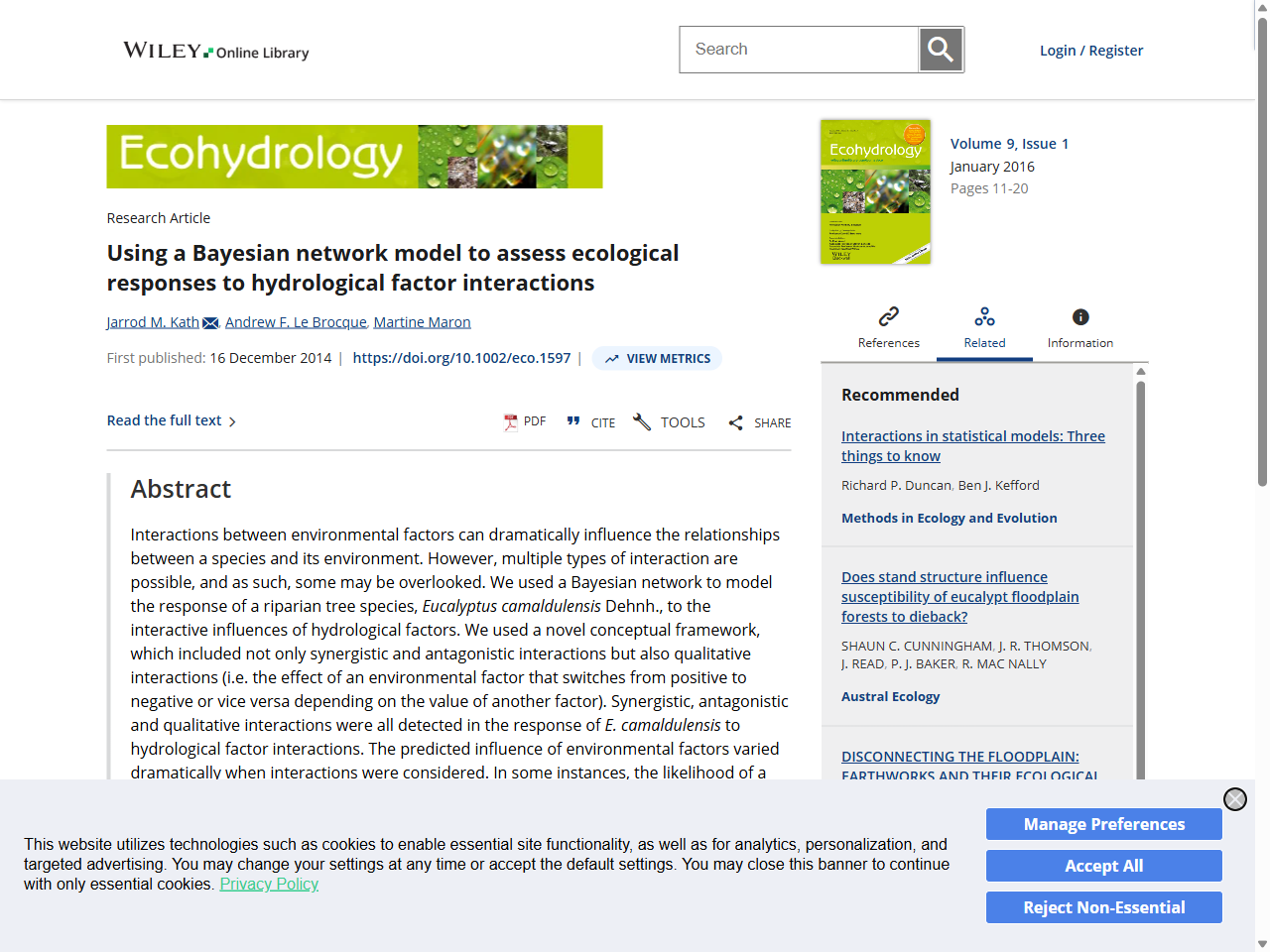 Preview of Quantifying water requirements of riparian river red gum (Eucalyptus camaldulensis) in the Murray–Darling Basin, Australia – implications for the management of environmental flows