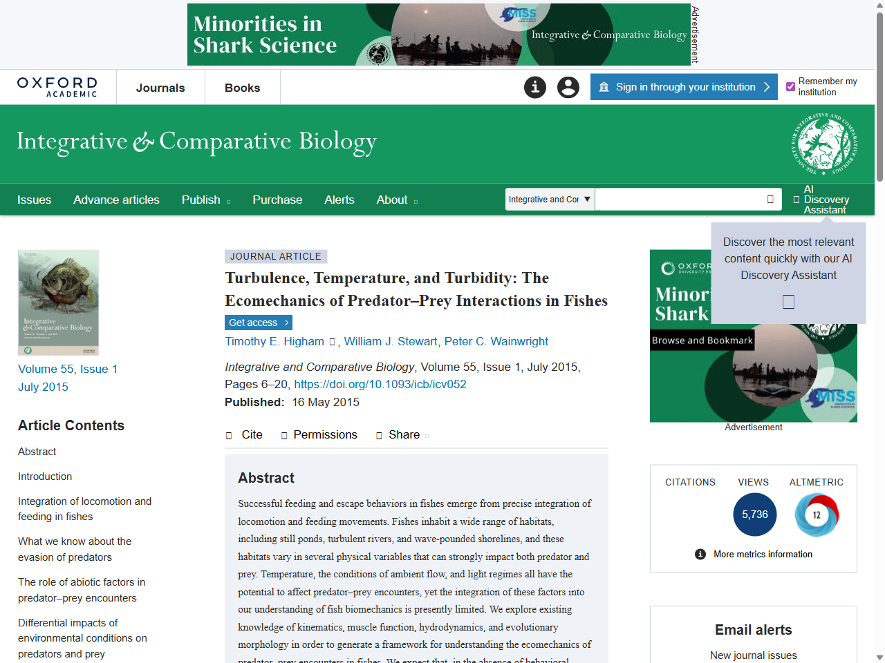 Preview of Turbulence, Temperature, and Turbidity: The Ecomechanics of Predator–Prey Interactions in Fishes | Integrative and Comparative Biology | Oxford Academic, accessed July 24, 2025