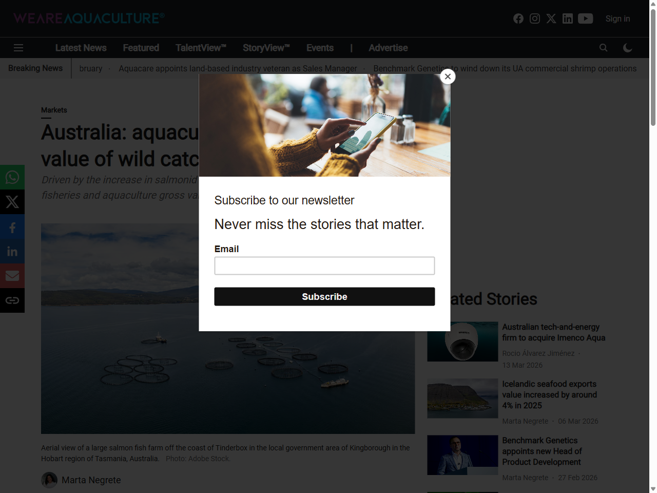 Preview of Australia: aquaculture exceeded the value of wild catch by 2021-22