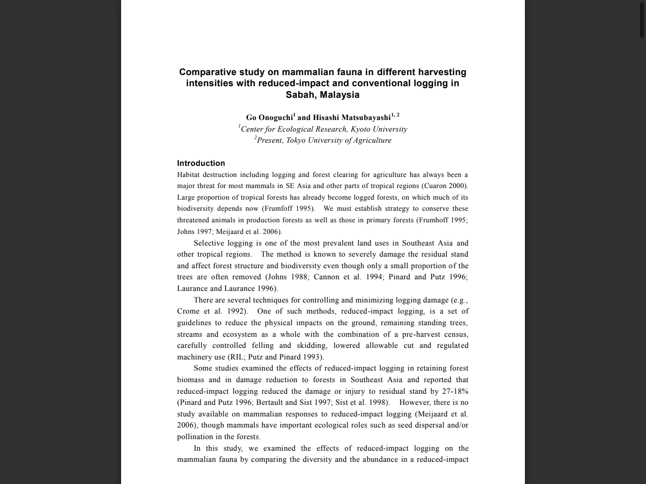 Preview of Comparative study on mammalian fauna in different harvesting intensities with reduced-impact and conventional logging in Sabah, - Tangkulap, accessed July 20, 2025, 