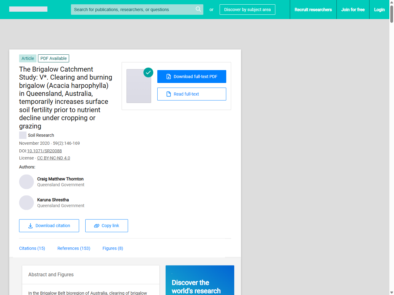 Preview of (PDF) The Brigalow Catchment Study: V*. Clearing and burning ..., accessed July 13, 2025