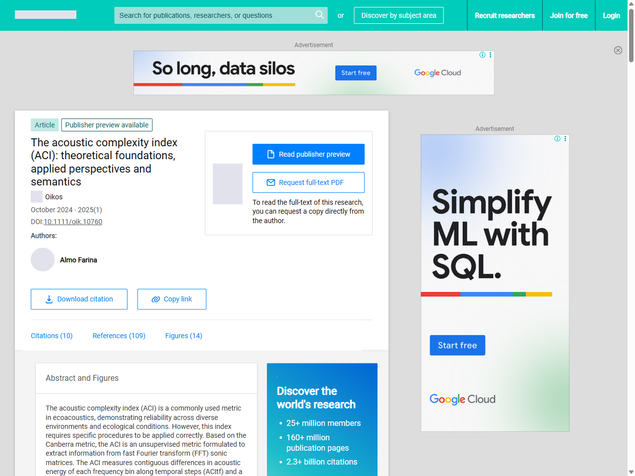 Preview of The acoustic complexity index (ACI): theoretical foundations, applied perspectives and semantics - ResearchGate
