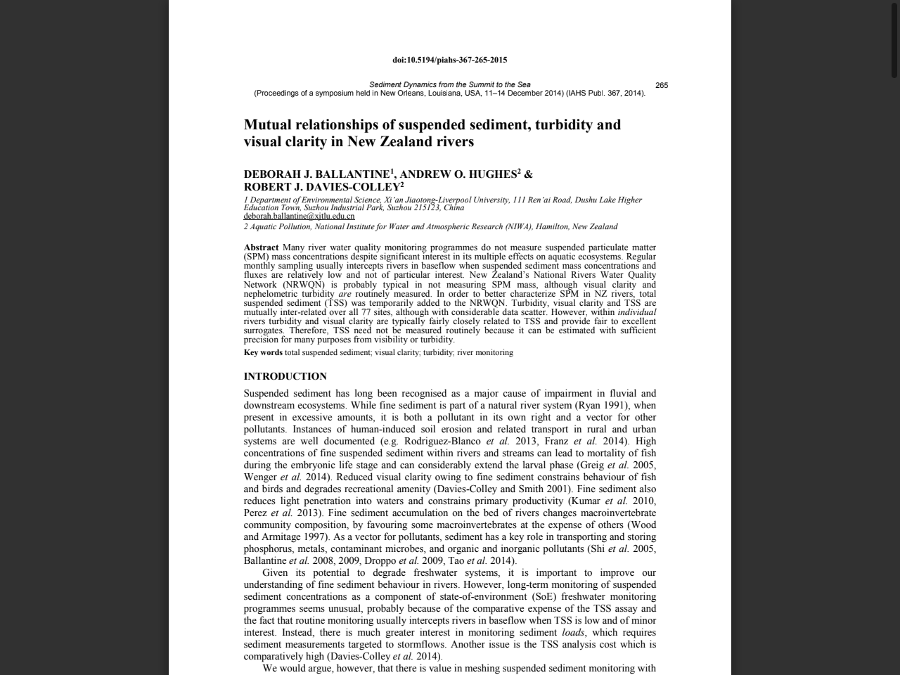 Preview of Mutual relationships of suspended sediment, turbidity and visual clarity in New Zealand rivers - PIAHS, accessed July 19, 2025,