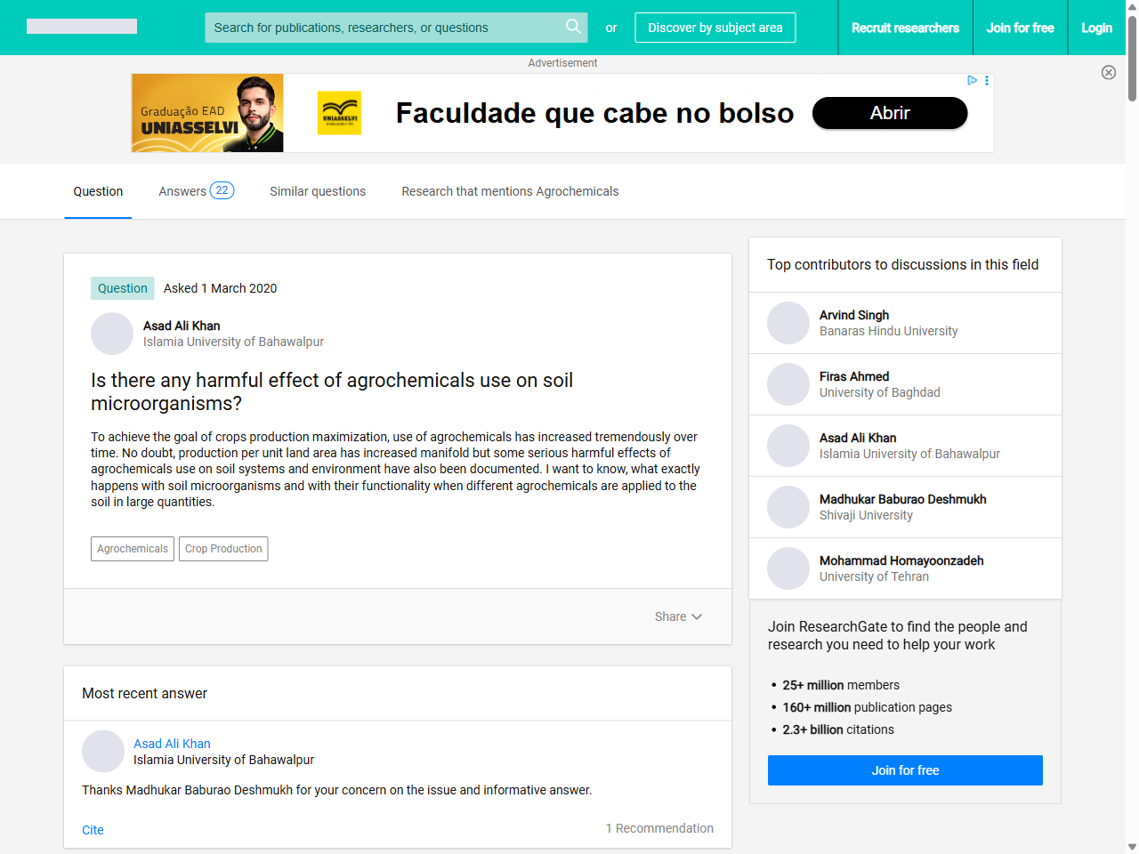 Preview of Is there any harmful effect of agrochemicals use on soil microorganisms? - ResearchGate
