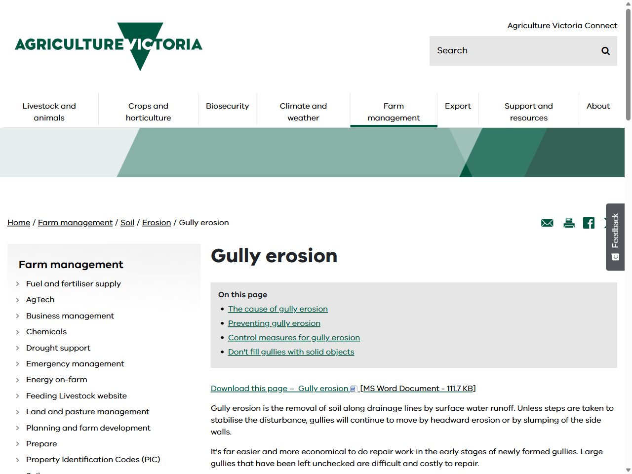 Preview of Gully erosion | Erosion | Soil | Farm management | Agriculture Victoria