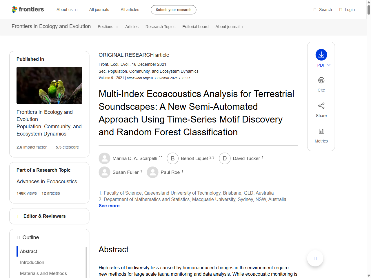 Preview of Multi-Index Ecoacoustics Analysis for Terrestrial Soundscapes: A New Semi-Automated Approach Using Time-Series Motif Discovery and Random Forest Classification - Frontiers