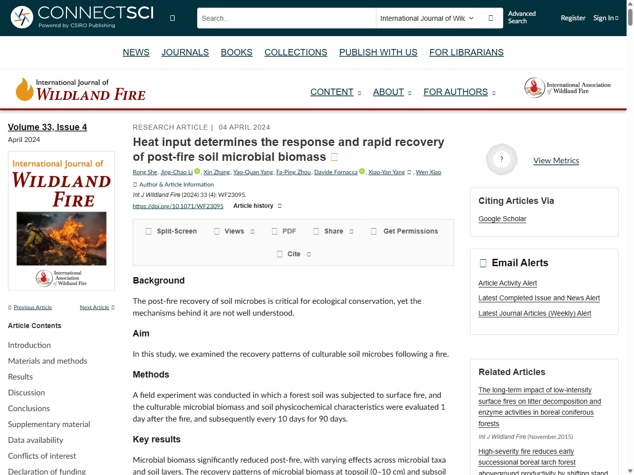 Preview of Heat input determines the response and rapid recovery of post-fire soil microbial biomass - CSIRO PUBLISHING | International Journal of Wildland Fire, accessed on June 7, 2025,