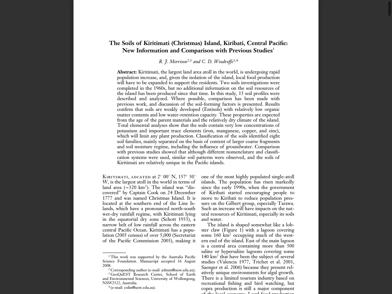 Preview of The Soils of Kiritimati (Christmas) Island, Kiribati, Central Pacific: New Information and Comparison with Previous Studies1 - ScholarSpace, accessed July 25, 2025, 