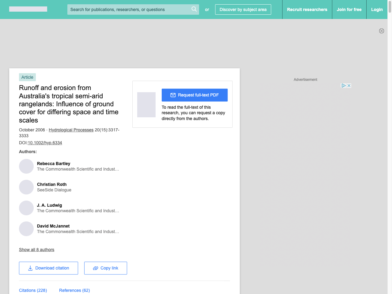 Preview of Runoff and erosion from Australia's tropical semi‐arid rangelands: Influence of ground cover for differing space and time scales | Request PDF - ResearchGate, accessed July 22, 2025, 