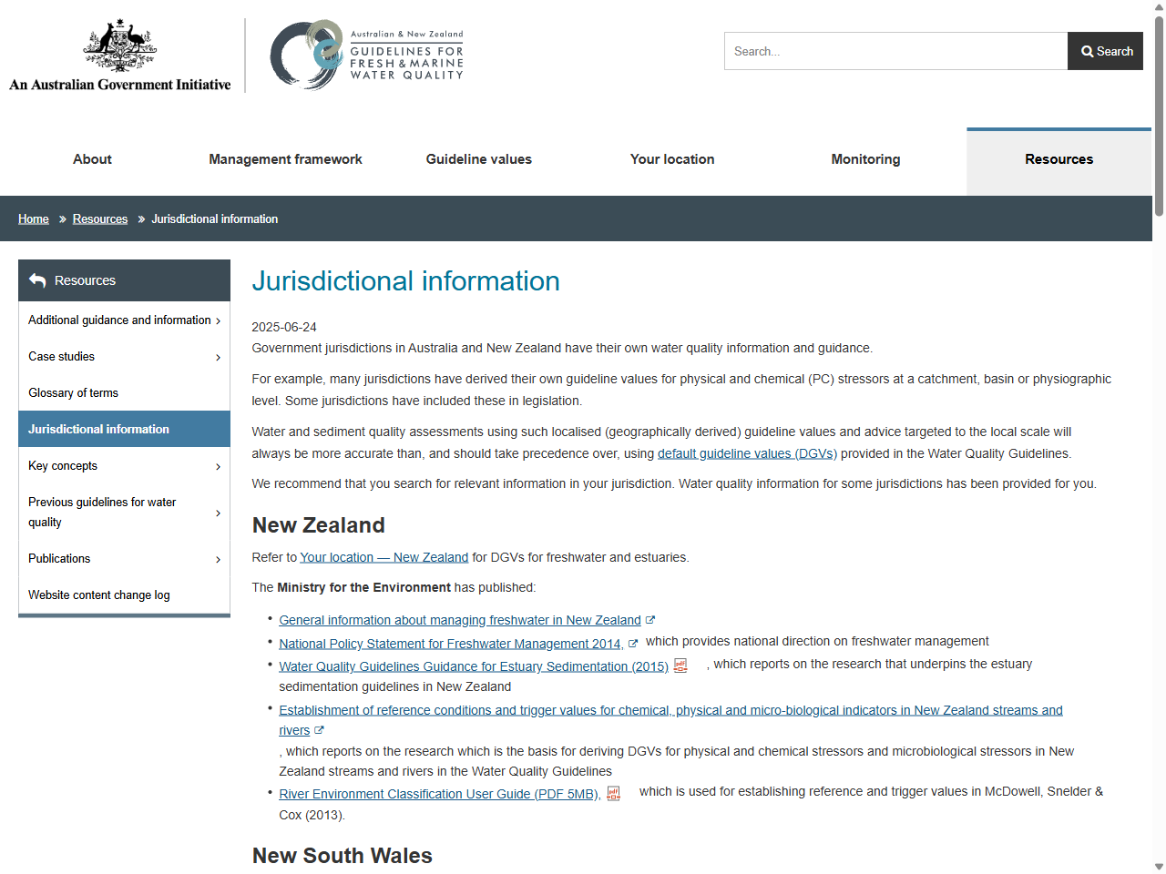 Preview of Jurisdictional information - Water Quality Australia, accessed August 10, 2025