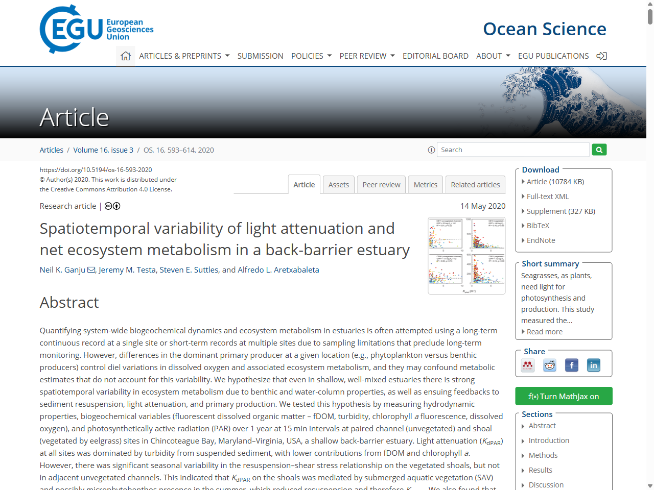 Preview of Spatiotemporal variability of light attenuation and net ecosystem metabolism in a back-barrier estuary, accessed July 22, 2025