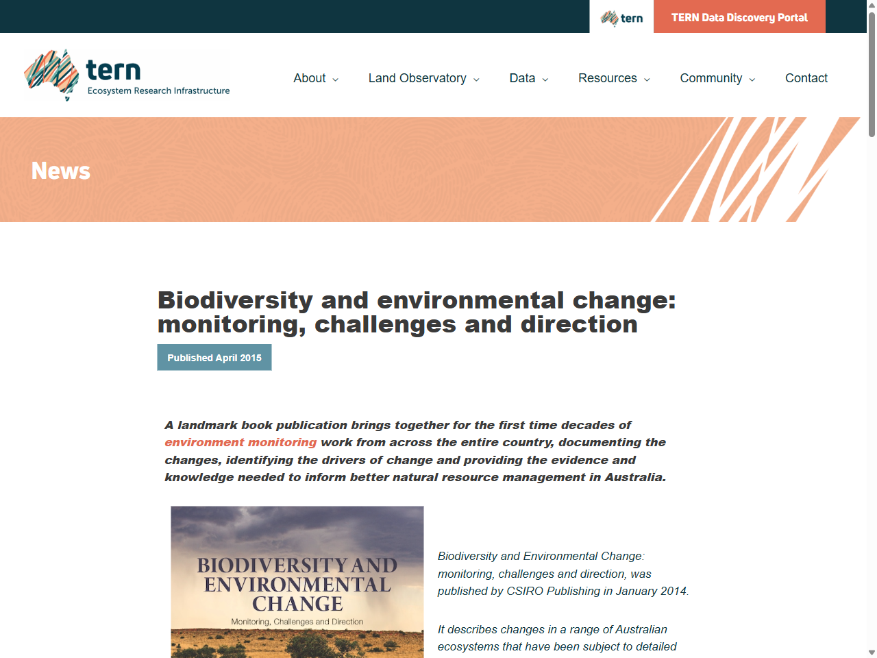 Preview of Biodiversity and environmental change: monitoring, challenges and direction | TERN Australia - Terrestrial Ecosystem Research Network