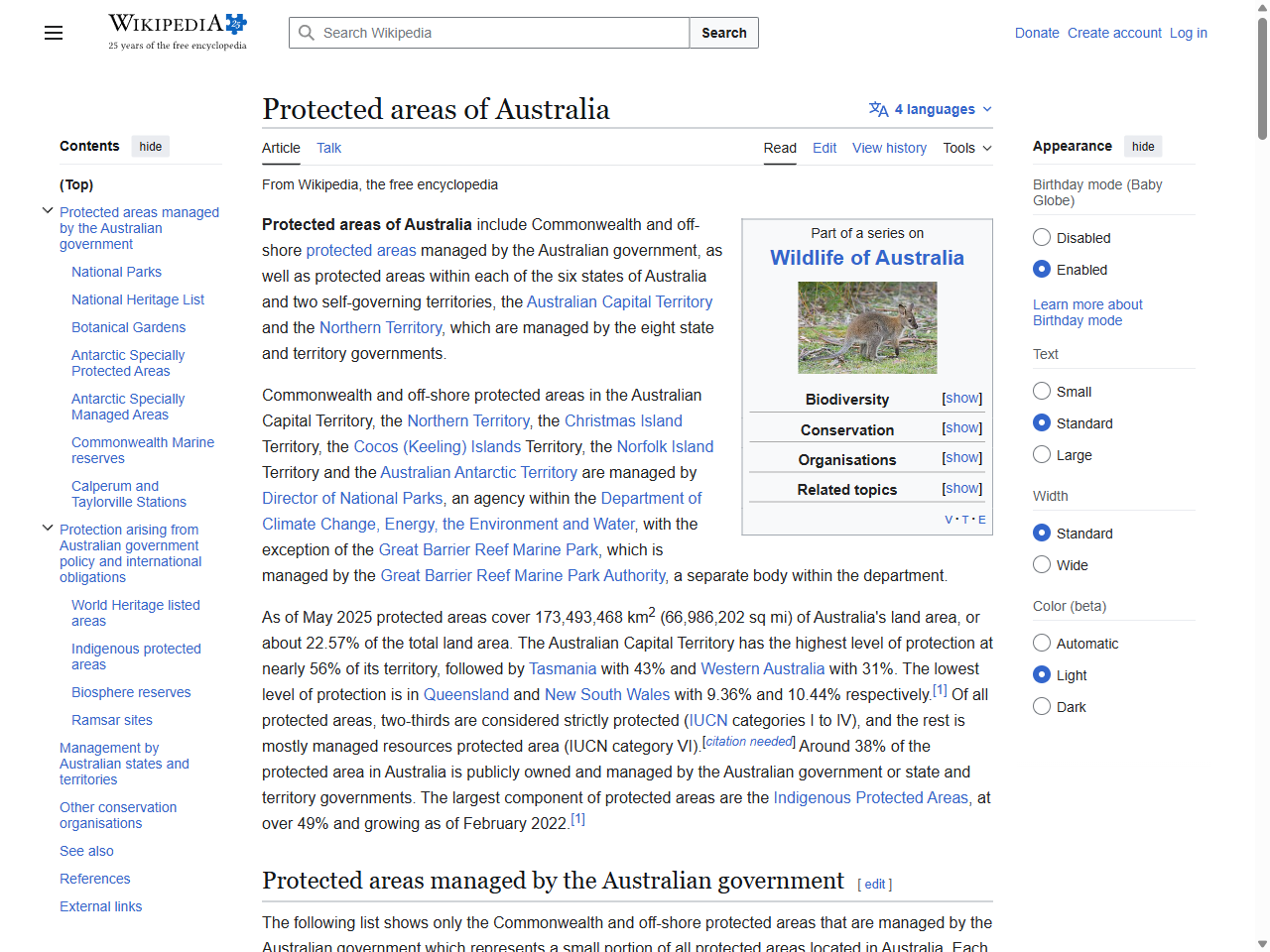Preview of Protected areas of Australia - Wikipedia, accessed August 4, 2025,