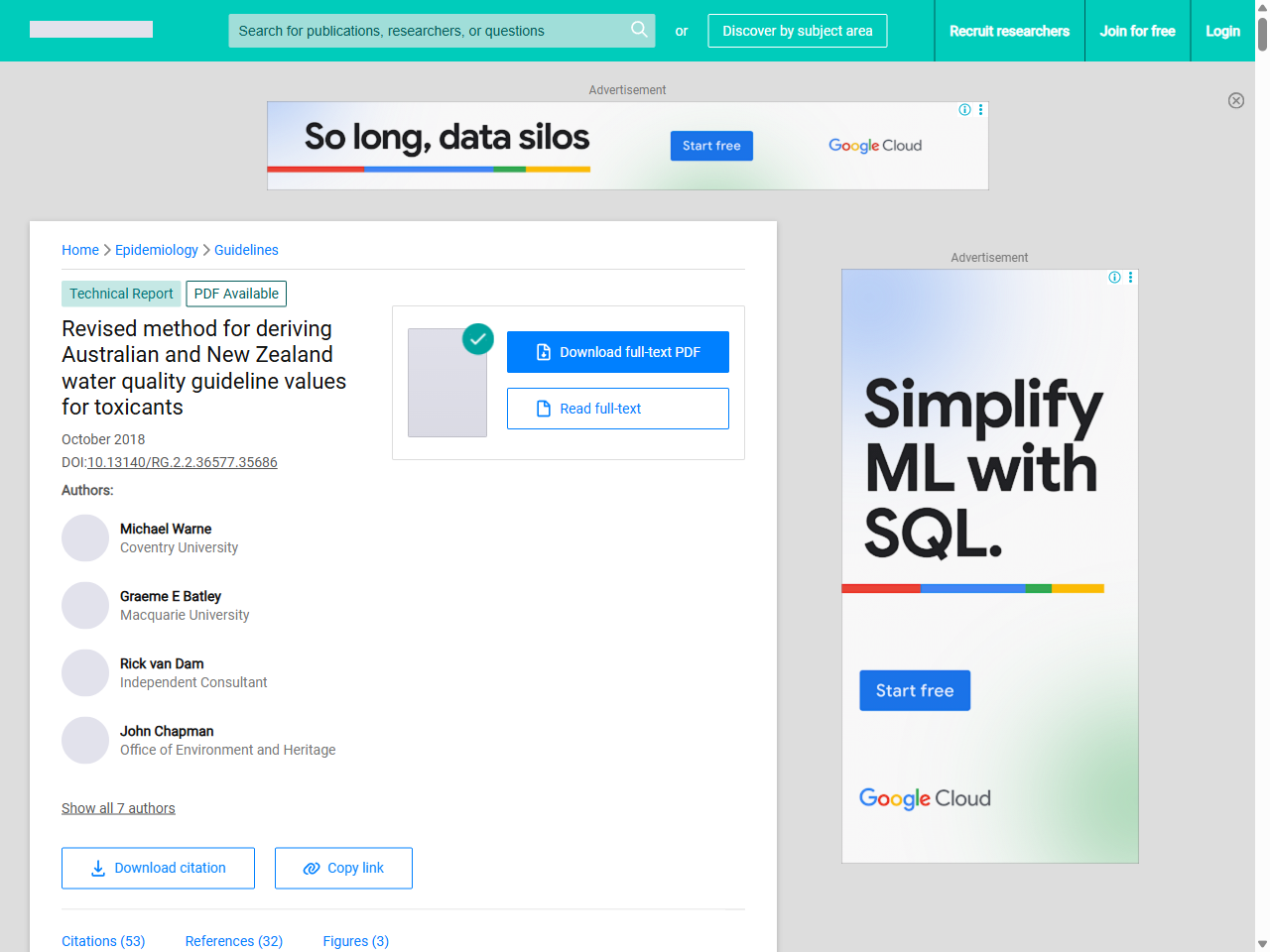 Preview of (PDF) Revised method for deriving Australian and New Zealand water quality guideline values for toxicants - ResearchGate, accessed August 2, 2025,