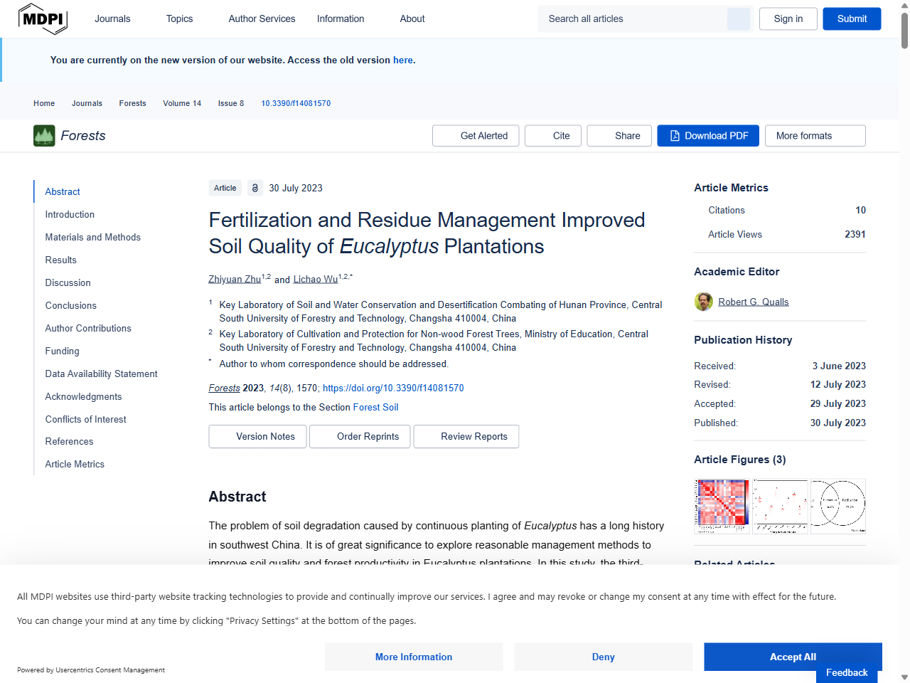 Preview of Zhang, Z., et al. (2023). Effects of Fertilization and Residue Management on Soil Quality of Eucalyptus Plantations. Forests, 14(8), 1570.