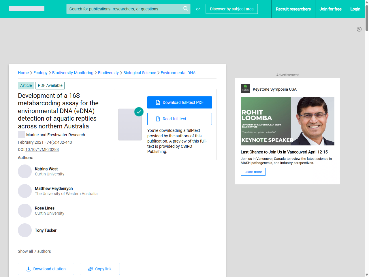 Preview of Rock pools as a source of environmental DNA for the ... - Frontiers