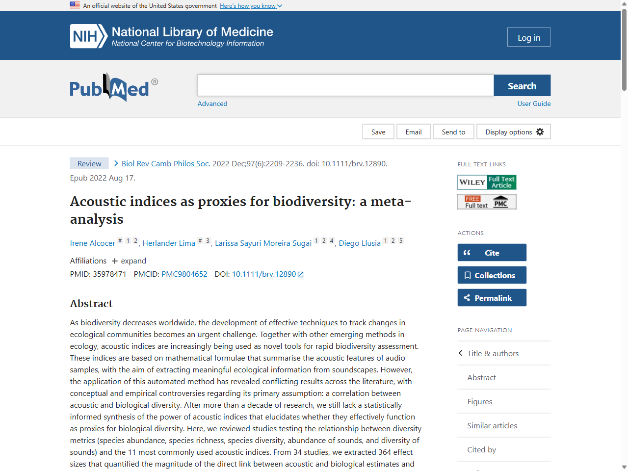 Preview of Acoustic indices as proxies for biodiversity: a meta-analysis - PubMed