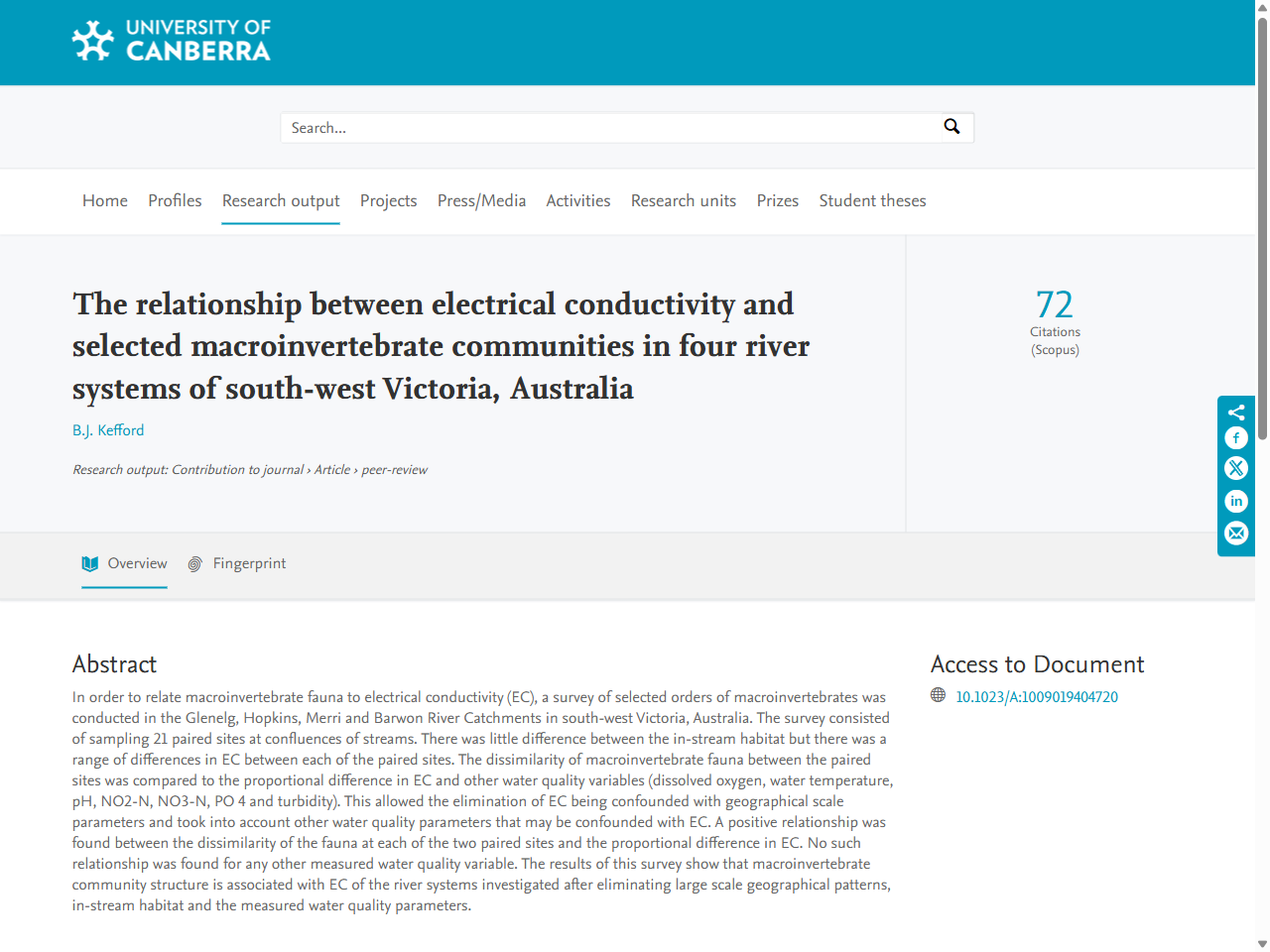 Preview of New sensitivity grades for Australian river macroinvertebrates - Murray-Darling Freshwater Research Centre