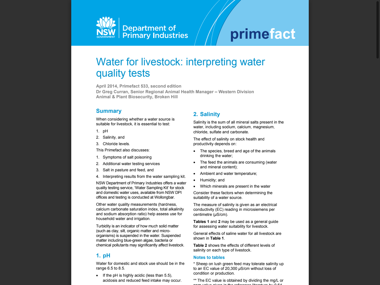Preview of Water for livestock: interpreting water quality tests (NSW DPI)