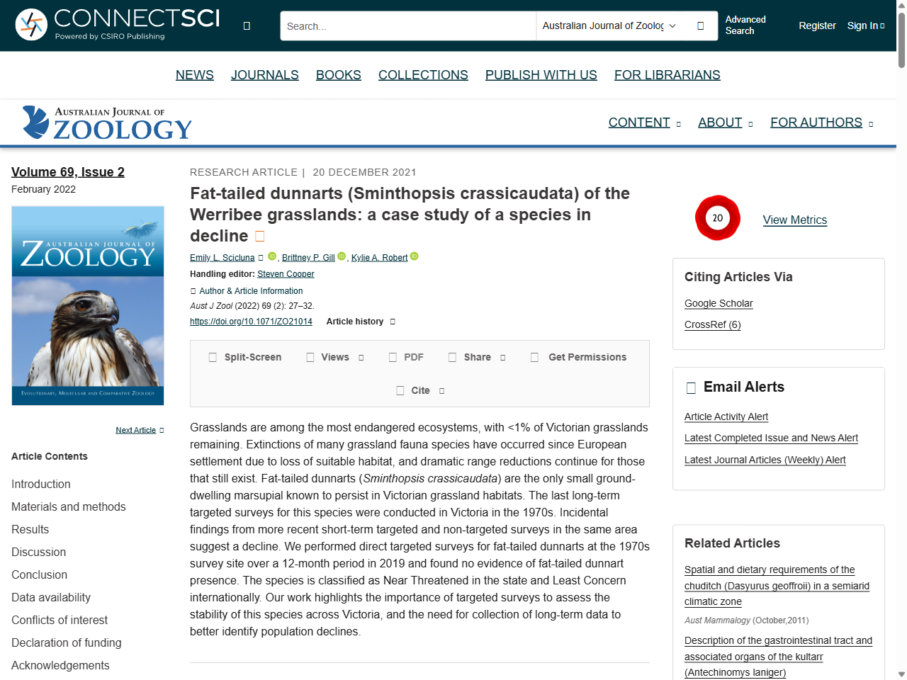 Preview of Fat-tailed dunnarts (Sminthopsis crassicaudata) of the Werribee grasslands: a case study of a species in decline - CSIRO PUBLISHING | Australian Journal of Zoology, accessed August 12, 2025, 